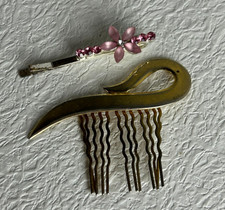Vintage Hair Accessories Lot Hair Comb Pink Rhinestone Flower Barrette Clip