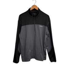 Eddie Bauer Men Pullover Sweater Large Black Gray 1/4 Zip Collar Active Freeheat