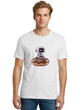 Robot-On-Donut-4 Mens Graphic Tee, 100% Cotton, Casual Summer Wear
