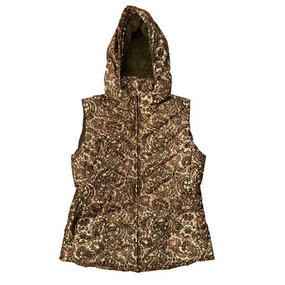 PATAGONIA Women's Large Down With It Vest Walnut Brown Hooded Puffer Full Zip