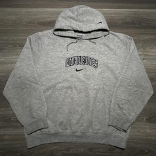 Vintage Nike Hoodie Mens Large Gray Sweatshirt Athletics Center Swoosh Logo Y2K