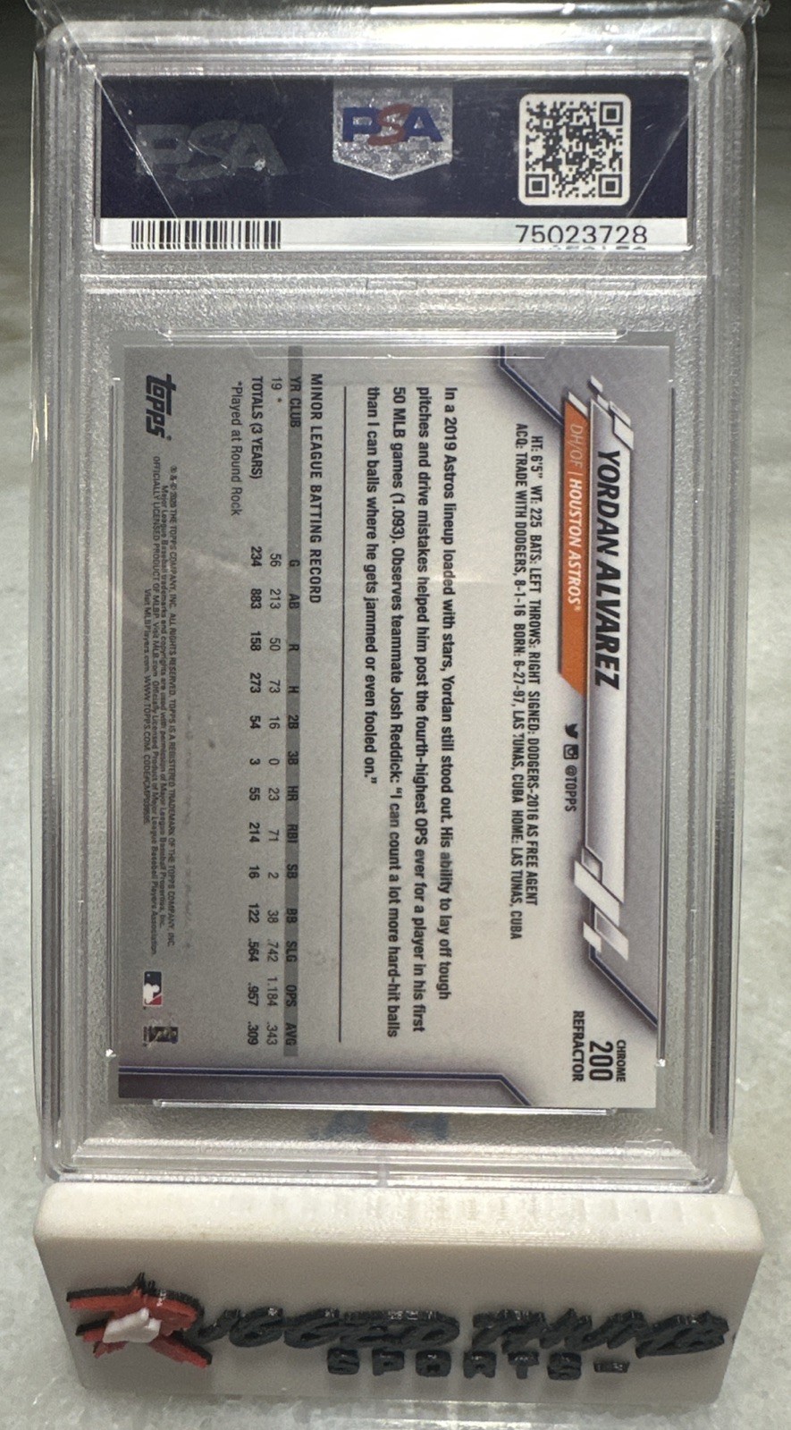Yordan Alvarez PSA 10 Gem Mint 2020 Topps Chrome Rookie Sepia Refractor RC #200 view 2
