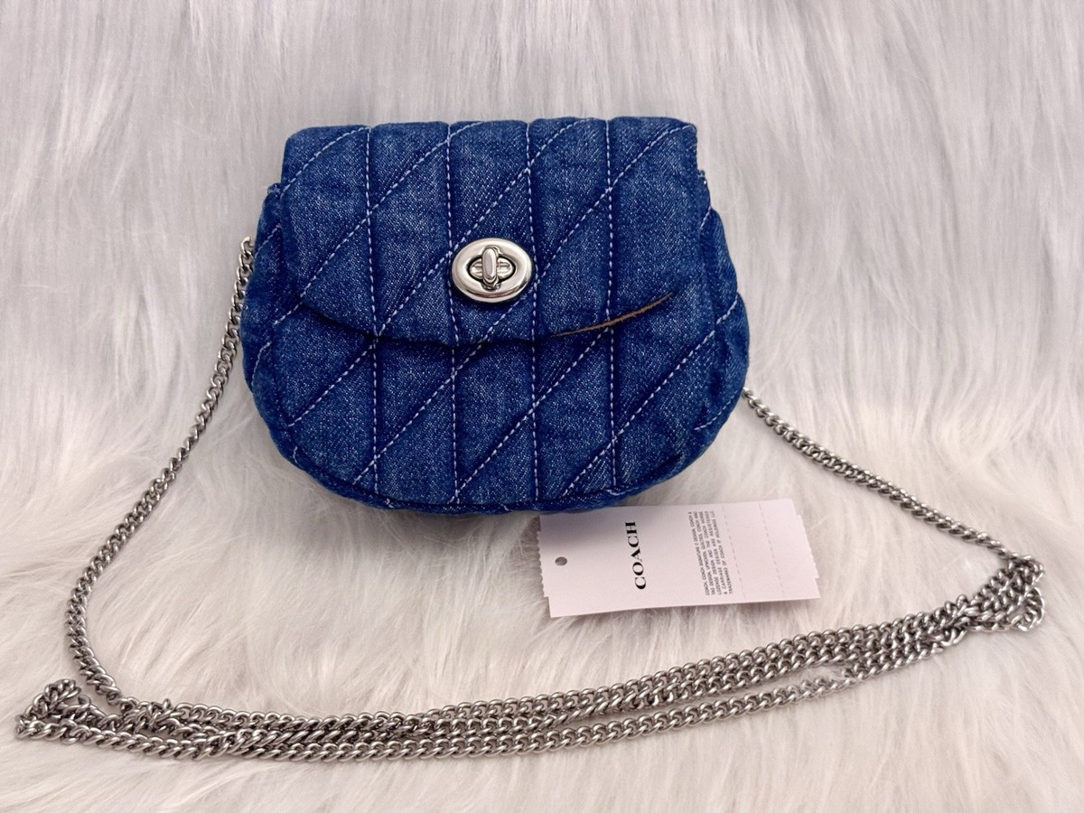Coach Turnlock Card Case Crossbody With Quilting In Denim CAL34