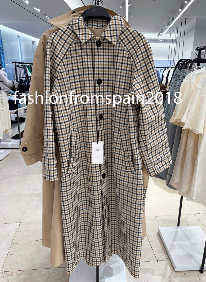 ZARA NEW WOMAN REVERSIBLE PLAID TRENCH COAT ZW BEIGE BROWN XS-XL