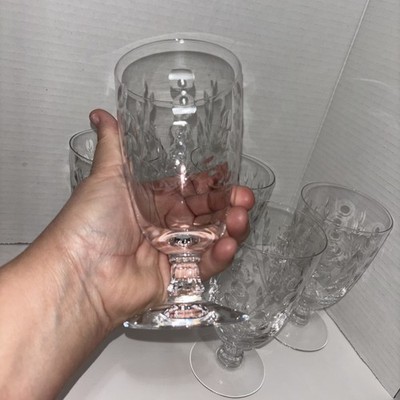 5-1950s Libby  Carlton  Sweeping Dots & Leaf Etched Ice-Tea Goblets Exquisite