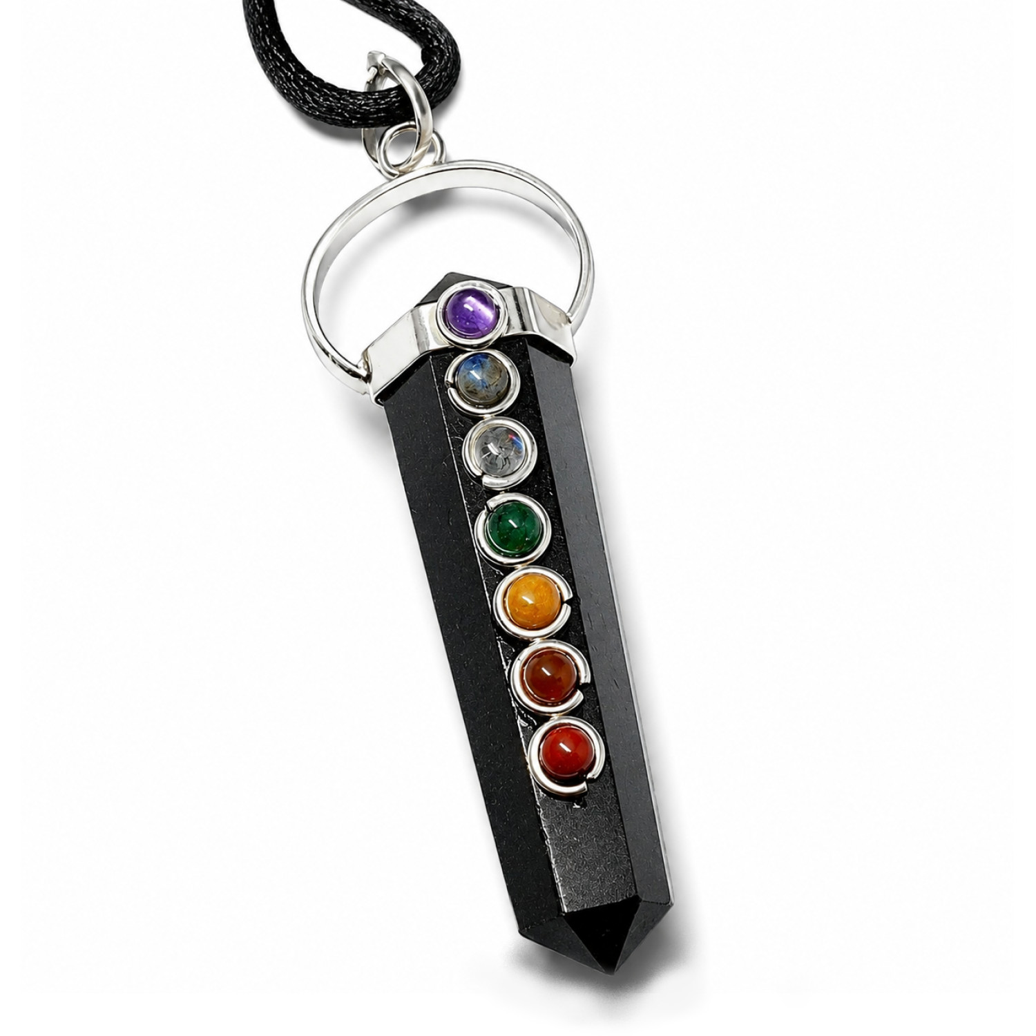 Black Tourmaline Chakra Pendant Crystal Necklace Healing Reiki 7 Chakra