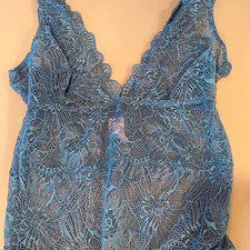 Victoria's Secret Blue Lace Sheer The Lacie Plunge Bodysuit XS
