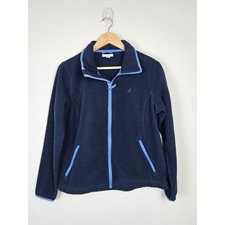 Nautica Women's Fleece Zip Up Jacket Size Large Navy Blue Light Blue Trim Sz L