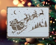 Santa Claus Reindeer Stencil 8x5" Christmas Holiday Crafts Reusable Template