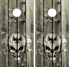 Vintage Skull Logo Cornhole Board Decal Wrap Decal Set FREE SQUEEGEE