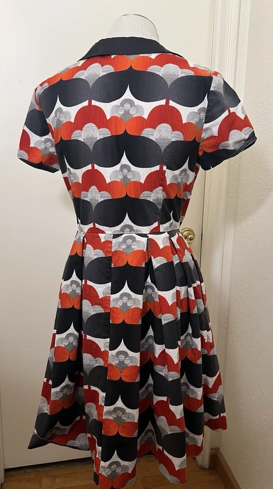 Mod Cloth Bonbon Nuit Print Pleated Dress Women's Short Sleeve Size Large L - Image 2 of 4