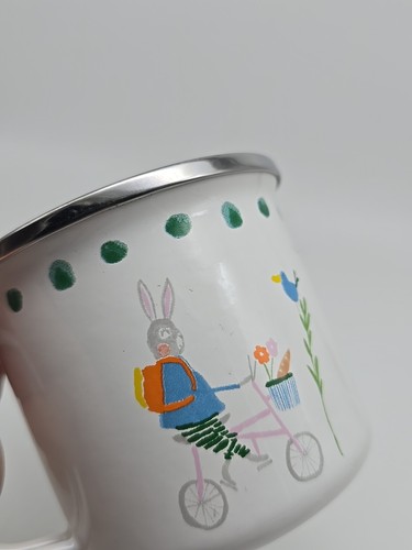 MacKenzie-Childs Bunny Family Enamelware Whimsical Coffee Cup Drinkware Used - Picture 4 of 7
