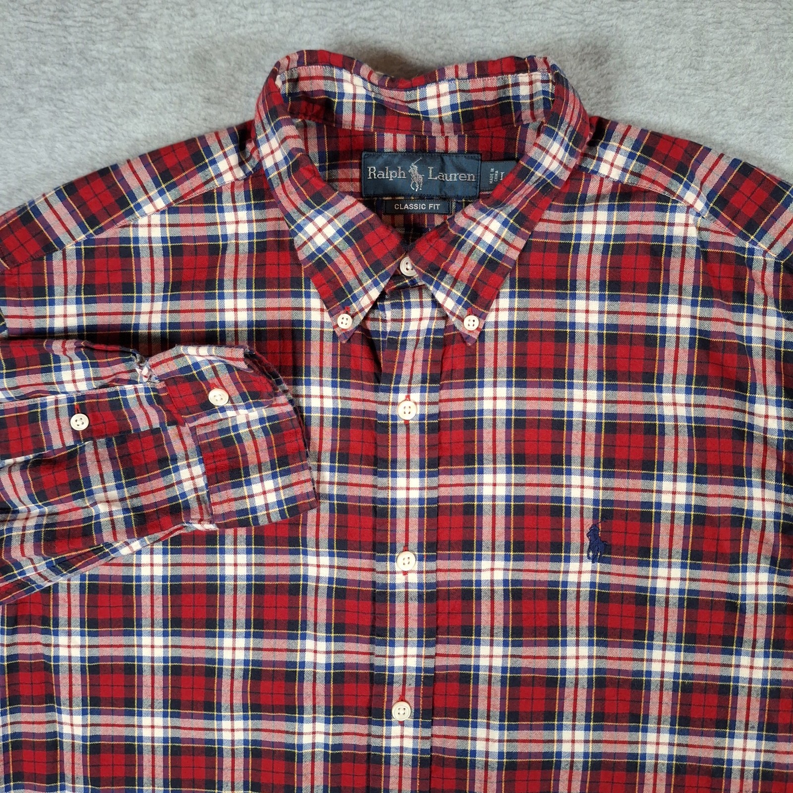 Vintage Ralph Lauren Button Down Shirt Men Large Plaid Red Blue  Classic Fit