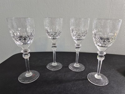 Set Of 4 Rogaska Gallia 7 3/4'' Cut Crystal Wine Glasses