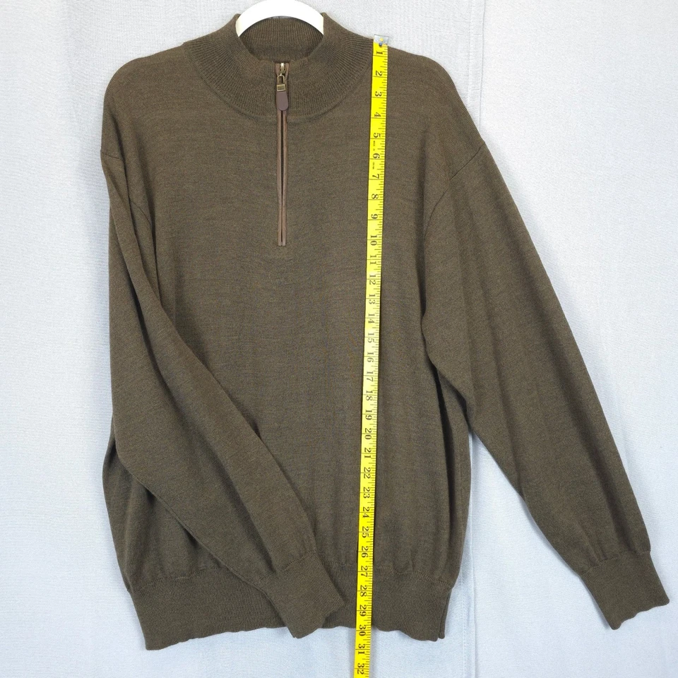 Orvis Merino Wool Quarter Zip Sweater Men L Olive Mock Neck Pullover Knit - Image 3 of 4