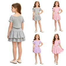 Kids Girls 2  piece Stretchy Crop Top Ruffled Skirt Beach Wear Outfit Soft Set