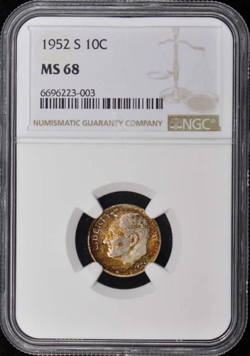 1952 S Roosevelt Dime (Silver) 10C NGC MS68