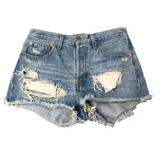 Levis 501 Cut Off Shorts Womens 28 6 Blue Denim Distressed Festival Beachy