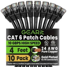 Cat6 Patch Cables Cat 6 Ethernet Cable 4 ft 10-Pack Black