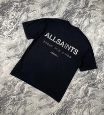 AllSaints Underground SS Crew Big Logo T Shirt Men Size S Black Oversized Fit