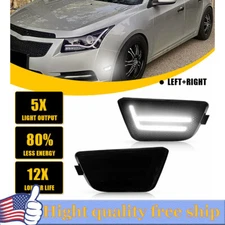 For 2011-2015 Chevy Cruze Smoked Lens White LED Front Bumper Side Marker Lights