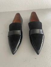 Celine Womans Black Patent Leather W Suede Pointy Toe Loafer Size 37