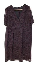 Zara Star Print Split Sleeve 2 Pocket Chiffon Babydoll Dress S 10 Black Pink