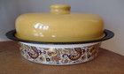 VINTAGE LARGE OVAL ENAMEL ROASTING PAN & LID RETRO PAISLEY PATTERN CIRCA 1970'S