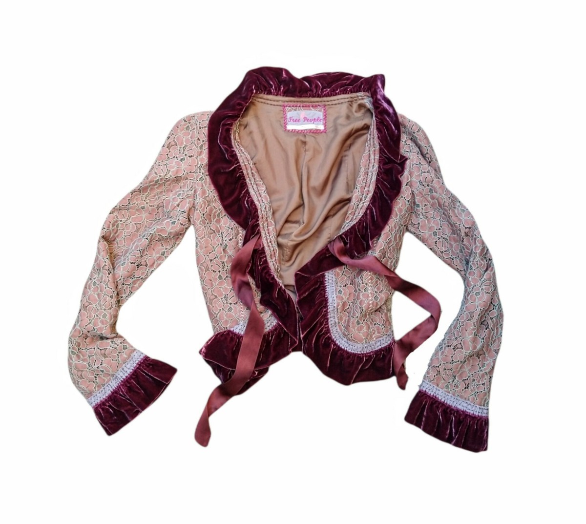 Veste Longue Velours Floral Free People - Taille XS - Noir Et Rose - Neuf Avec étiquettes