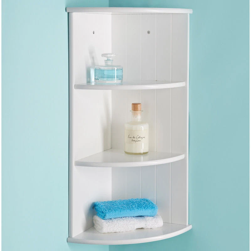 J JINXIAMU Corner Shelf Stand, Small Bathroom Storage Organizer, White, 3  Shelves, Polyvinyl Chloride, Wall Mount