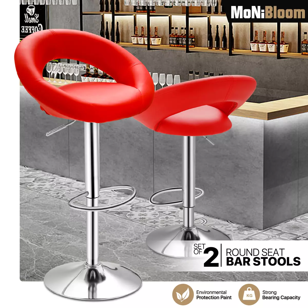 Set of 2 Leather Swivel Bar Stool Adjustable Kitchen Counter Height Dining  Chair