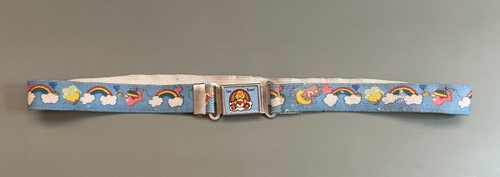 Vtg 80's Care Bears Tender Heart Bear Kids Blue Rainbow Magnetic Elastic Belt - Picture 2 of 6