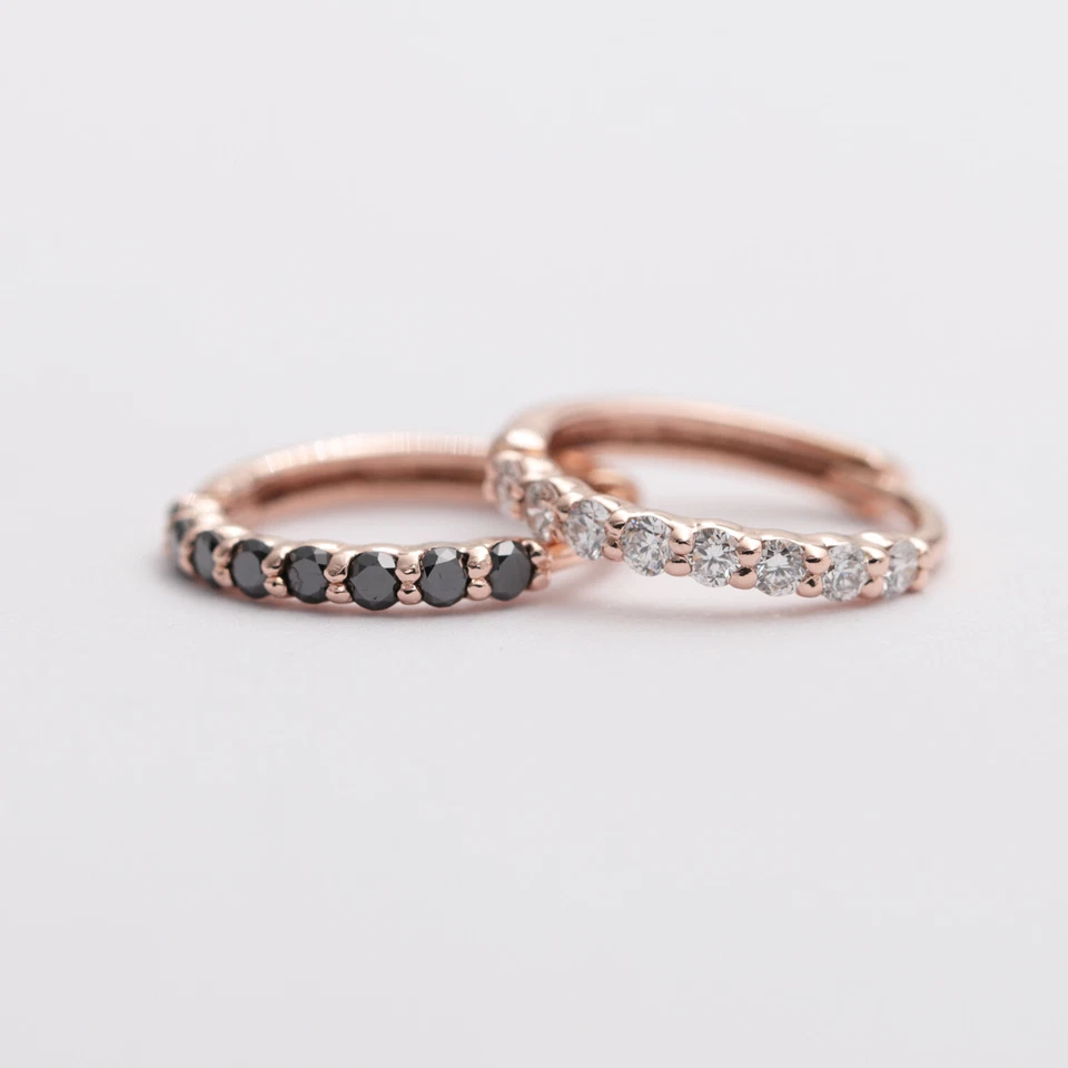 14K Gold Hoop Earrings/Minimal Diamond Hoop Earrings/Diamond Dainty Earrings - Image 3 of 4