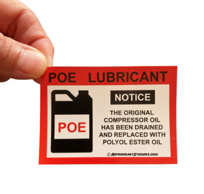 POE Oil Change Stickers X10- Properly Label Compressor After Converting to HFC