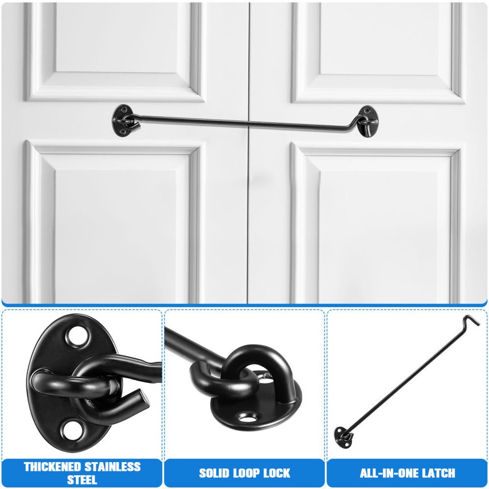 Hook and Eye for Door Black Safety Sliding Barn Latch Lock Gate Long eBay