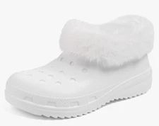 Unisex-Adult Lined Clogs Women Men Waterproof Winter Warm Fuzzy Slippers White 6