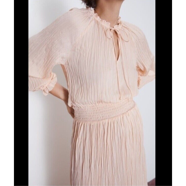 ZARA Peach Pink Maxi Pleated Voluminious Dress Size S thumbnail 2