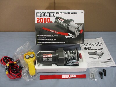 Badland 2000lb Utility Trailer Winch w/ Remote, Steel Rope & Hook