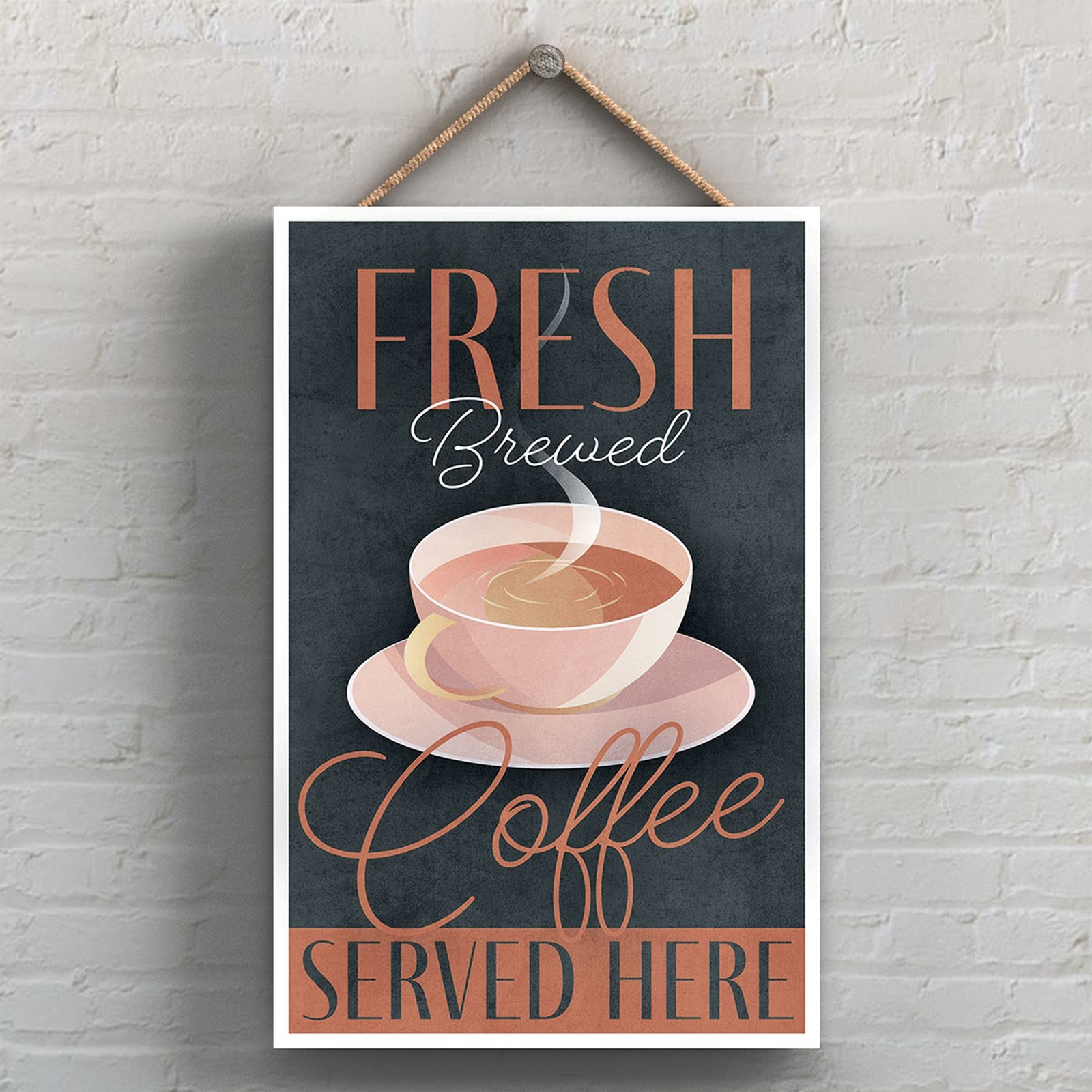 Fresh Brewed Coffee Serve Here Kitchen Decorative Hanging Plaque Sign