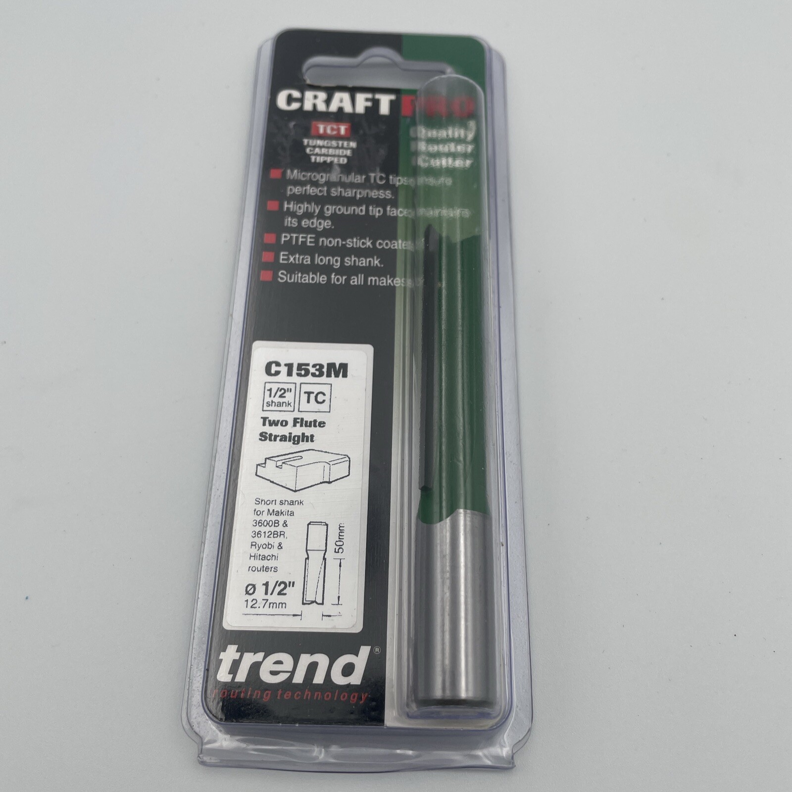Trend C153MX1/2TC CraftPro Two Flute Straight Router Cutter 12.7mm Dia x 50mm Cu