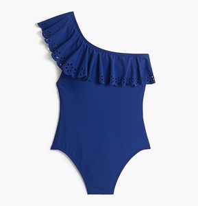 Nwt J Crew Laser Cut Ruffle One Shoulder One Piece Swimsuit Sz Xs Regal Blue 712 Ebay