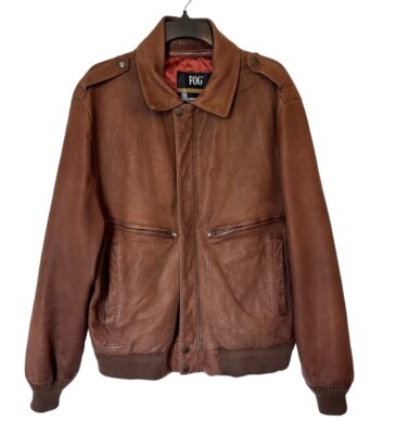 Vintage London Fog Brown Leather Bomber Aviator ZIPPER