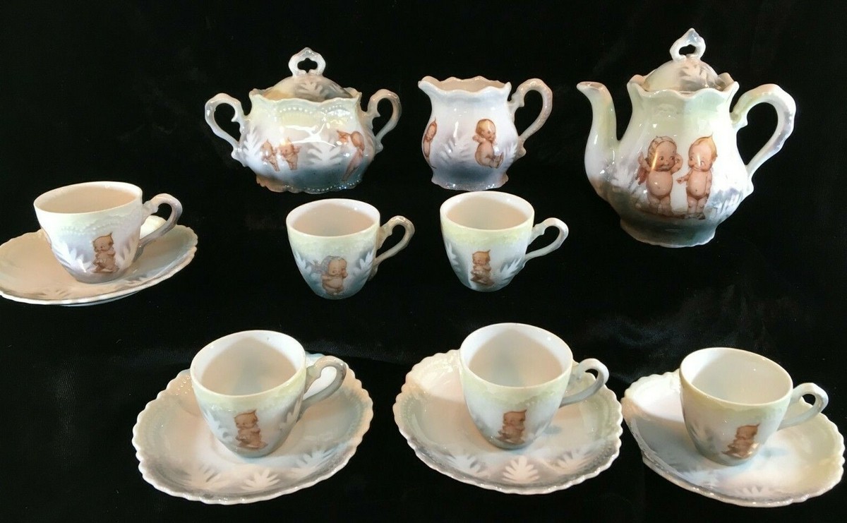 Antique Rose O'Neill Wilson Kewpie Doll Child's 15 Piece Tea Set