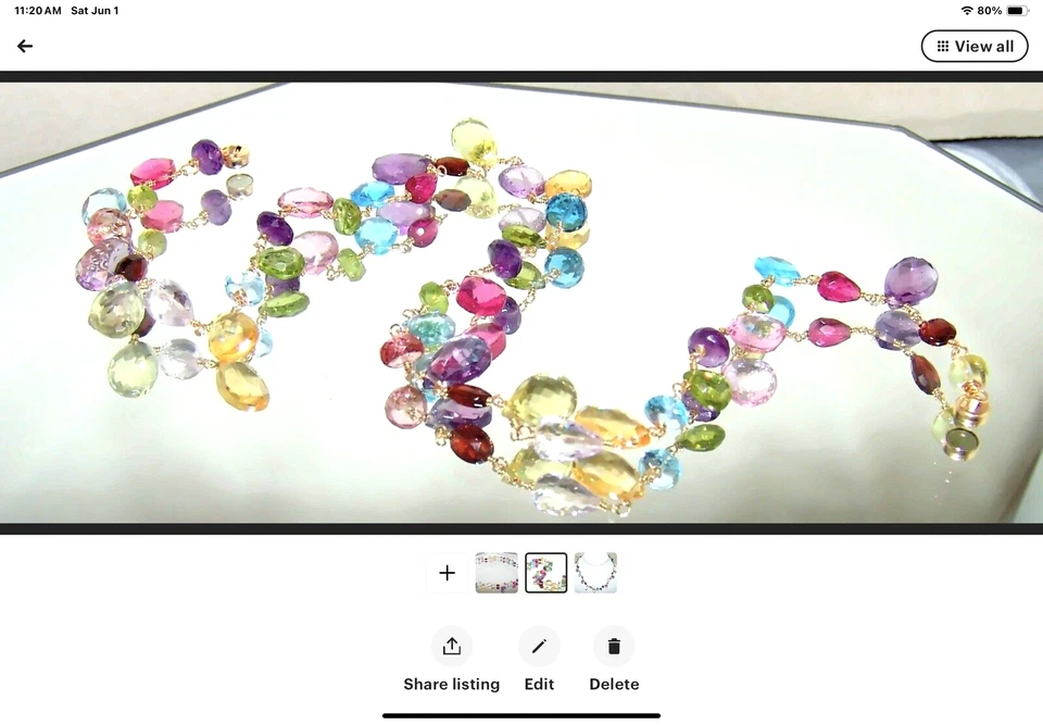 Collar de peridoto citrino amatista topacio briolette de varias piedras preciosas relleno de oro de 14k Foto 2 de 4