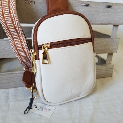 NWT! White & Brown Faux Leather Shoulder/Crossbody Purse with Adjustable Strap