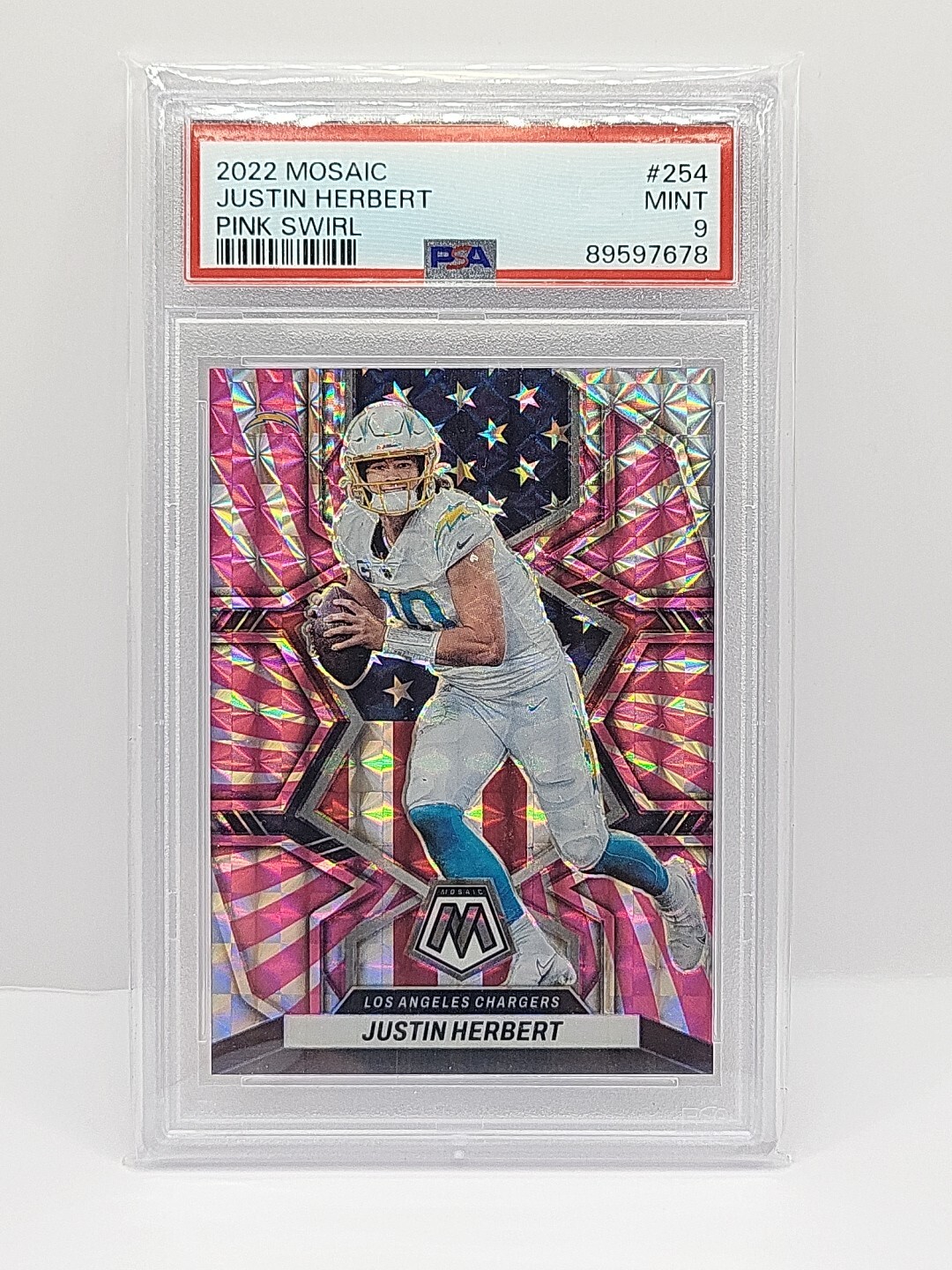 2022 Mosaic FOTL Justin Herbert Pink Swirl #254 01/11 PSA 9