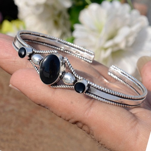 Black Onyx Multi Gemstone 925 Sterling Silver Bangle Cuff For Birthday Present - Picture 7 of 8