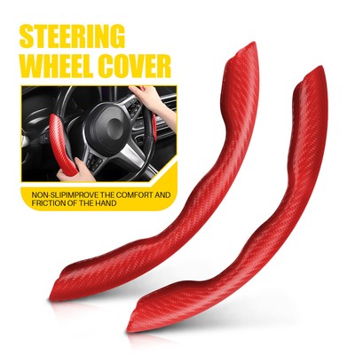 37-38cm Carbon Fiber Universal Car Wheel Steering Booster Cover Non-Slip Red EAW