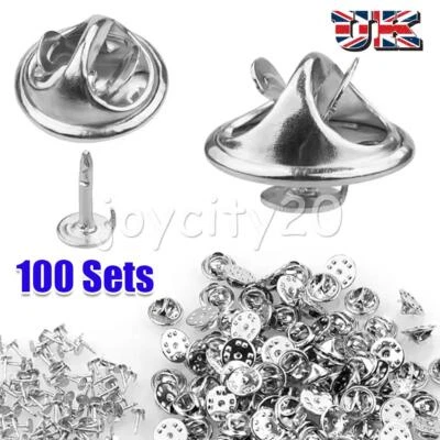 100 Pin Badge Butterfly Backs. Silver. Clutch. Clasp. Clip. Fixings. UK NEW - Image 1 of 4
