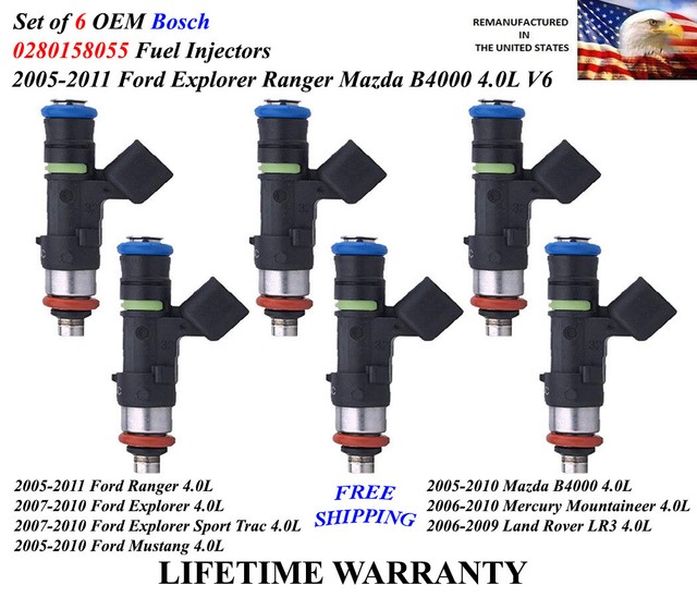 Set of 6 Genuine Bosch Fuel Injectors For 20072010 Ford Explorer Sport